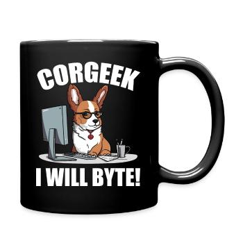 Corgi with glasses I Will Byte computer geek Corgeek - Full Colour Mug - black - Right