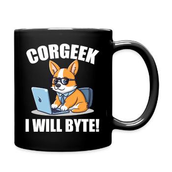 Corgi with glasses I Will Byte computer geek Corgeek - Full Colour Mug - black - Right