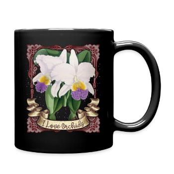Vintage Orchid Illustration, I-Love-Orchids - Full Colour Mug - black - Right