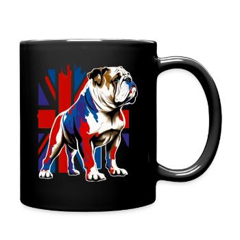 Britische Bulldogge mit Union Jack Flagge Illustration - Tasse einfarbig - Schwarz - Rechts
