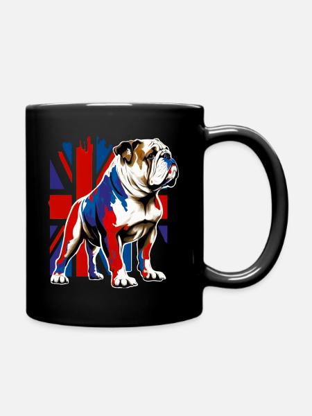 British Bulldog with Union Jack Flag Illustration - Full Colour Mug - black