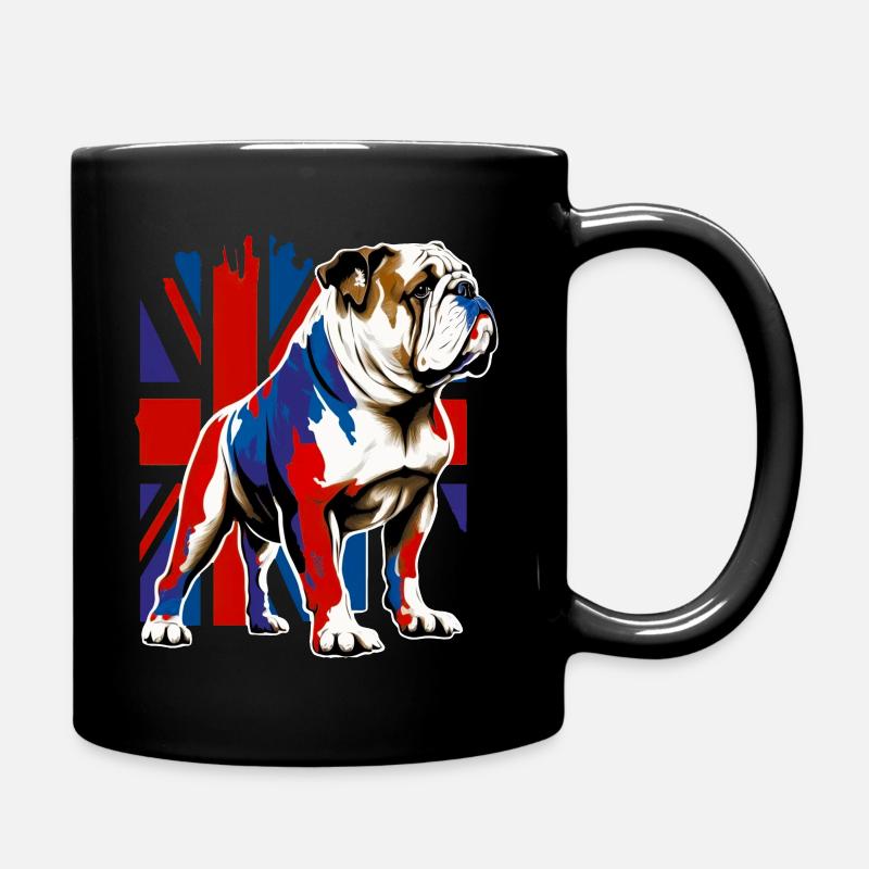 British Bulldog with Union Jack Flag Illustration - Full Colour Mug - black