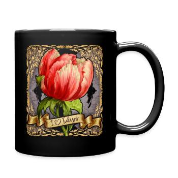 Vintage Tulpe, botanische Blumen Illustration - Tasse einfarbig - Schwarz - Rechts