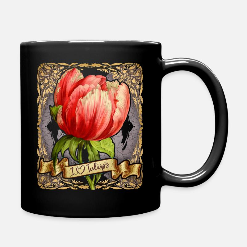 Tulipe vintage, illustration de fleurs botaniques - Mug uni - noir