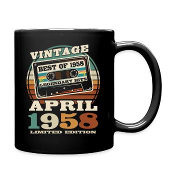 Born in April 1958 - 65 years old - Full Colour Mug - black - Right