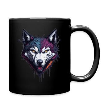 WOLF SPLASH ART DESIGN - Tasse einfarbig - Schwarz - Rechts
