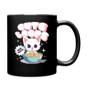 Cute Loops Kawaii Katze Cornflakes Müsli - Tasse einfarbig - Schwarz - Rechts