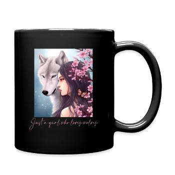 Juste une fille qui aime les loups Loup Fleur de cerisier - Mug uni - noir - Droite