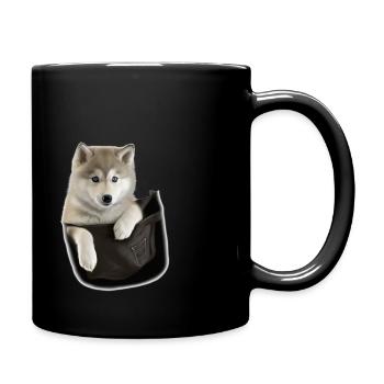 Niedlicher grauer Wolf in der Tasche Lustige Wolves-Grafik - Tasse einfarbig - Schwarz - Rechts