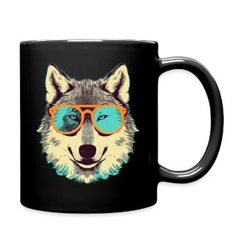 Loup gris dans le cadre rétro de lunettes de soleil Wolves Graphic - Mug uni - noir - Droite