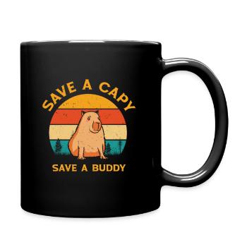 Welttierschutztag Capybara Tierschutz Retro - Tasse einfarbig - Schwarz - Rechts
