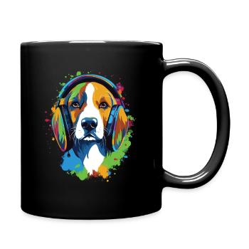 Beagle portant des écouteurs illustration colorée - Mug uni - noir - Droite