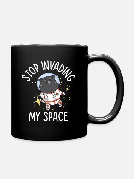 Weltraum Schnurrende Katze Astronaut - Tasse einfarbig - Schwarz