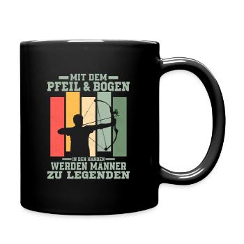 Mit dem Pfeil & Bogen in den Händen Jagd Bogensch - Tasse einfarbig - Schwarz - Rechts