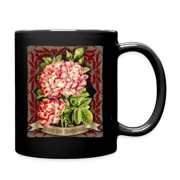Rose antique botanical illustration Bordeaux rose - Full Colour Mug - black - Right