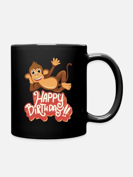 Happy-Birthday, lustiger Affe, Geburtstag Spruch - Tasse einfarbig - Schwarz