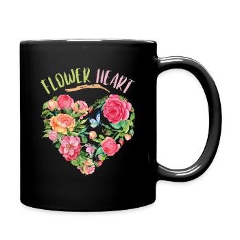 Coeur romantique avec des fleurs aquarelle Saint-Valentin - Mug uni - noir - Droite