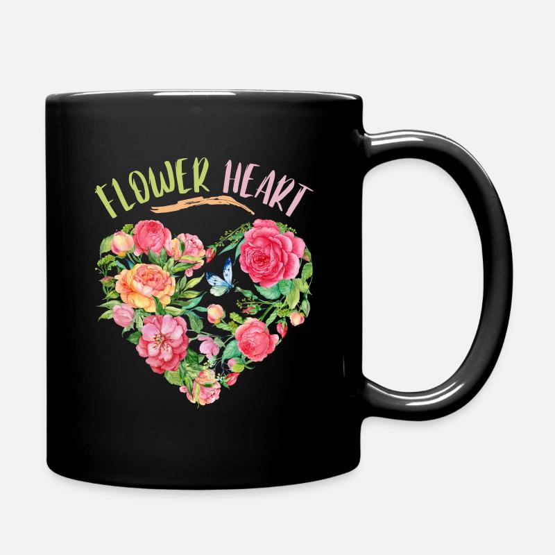 Romantisches Herz mit Blumen Aquarell Valentinstag - Tasse einfarbig - Schwarz