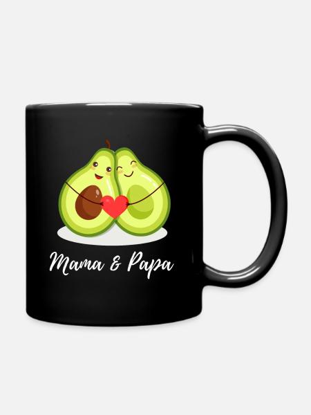 Mama & Papa Avocados Herz Geschenkidee - Tasse einfarbig - Schwarz
