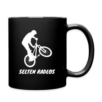 Selten Radlos - Lustiger Fahrrad Spruch - Tasse einfarbig - Schwarz - Rechts