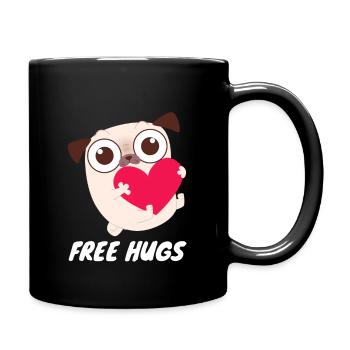 Free Hugs - Niedlicher Mops Herz - Tasse einfarbig - Schwarz - Rechts