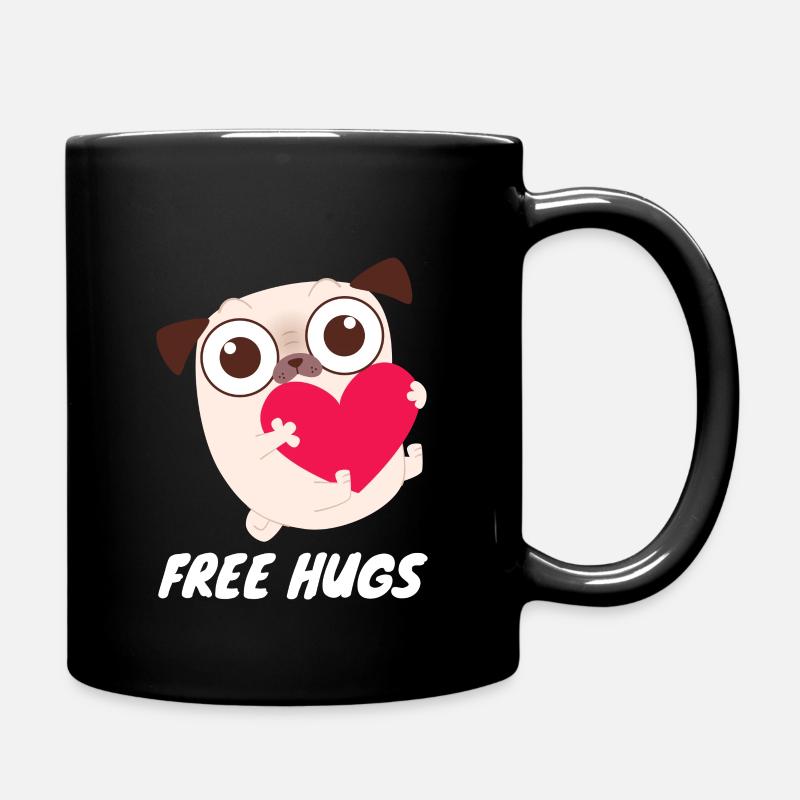 Free Hugs - Niedlicher Mops Herz - Tasse einfarbig - Schwarz