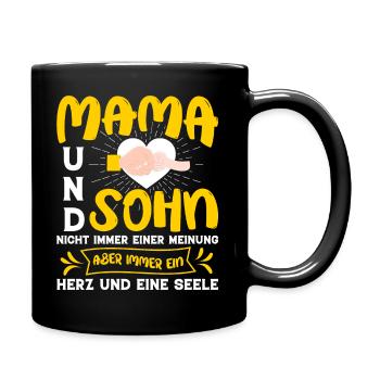 MAMA UND SOHN, NICHT IMMER EINER MEINUNG, ABER ... - Tasse einfarbig - Schwarz - Rechts