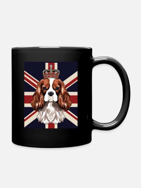 King Charles Coronation Spaniel dog - Full Colour Mug - black