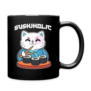 Le chat mange des sushis Amateur de sushis - Mug uni - noir - Droite