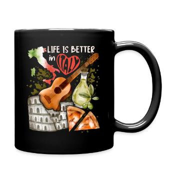 Italien Love-Italy, Rom, Gitarre und Pizza - Tasse einfarbig - Schwarz - Rechts