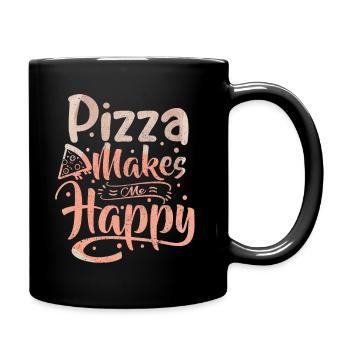 Pizza makes me happy, Typografie Spruch, Italien - Tasse einfarbig - Schwarz - Rechts