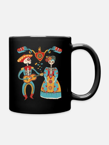 Dia de Muertos, Valentinstag, Skelett Paar Gitarre - Tasse einfarbig - Schwarz