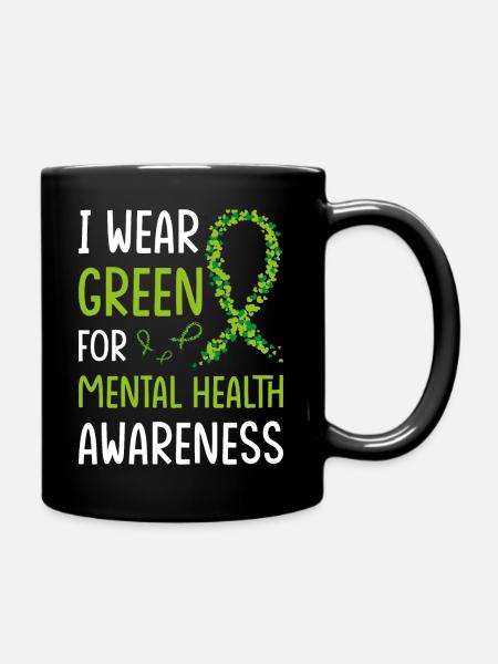 i wear green for Mental Health Awareness - Full Colour Mug - black