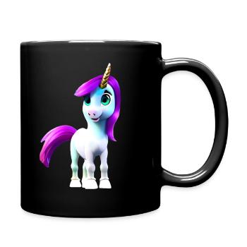 blaues Einhorn mit lila Schweif - Tasse einfarbig - Schwarz - Rechts