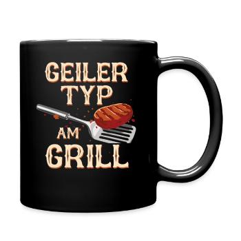 Grillen Grill BBQ Barbecue Grillschürze Griller - Tasse einfarbig - Schwarz - Rechts