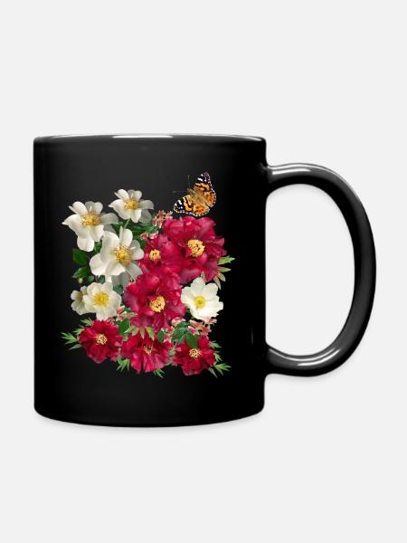 Summer Garden Flowers, Floral Design - Full Colour Mug - black