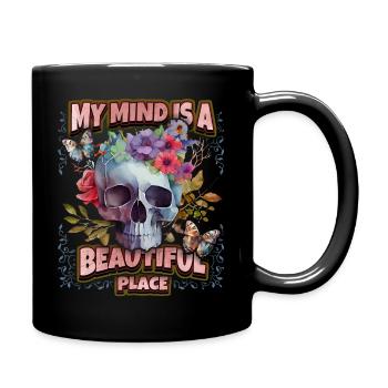 Crâne Crâne Crâne avec fleurs vintage, Dire - Mug uni - noir - Droite