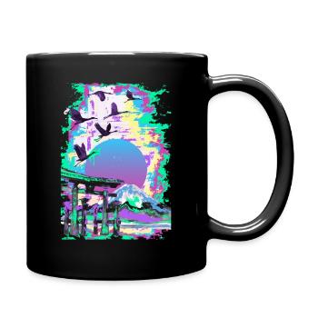 Paysage japonais sur bois Vaporwave Esthétique - Mug uni - noir - Droite