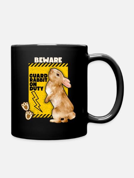 Rabbit Rabbit Funny Saying Guard-Rabbit Joke - Full Colour Mug - black