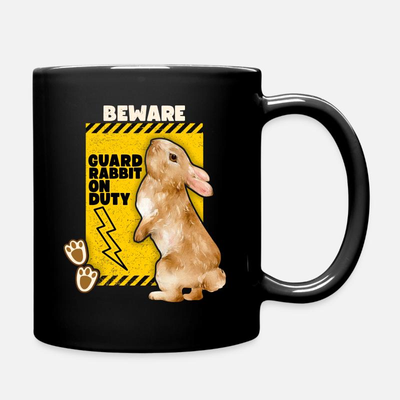 Rabbit Rabbit Funny Saying Guard-Rabbit Joke - Full Colour Mug - black