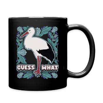 Storch, Klapperstorch-Motiv, schwanger Spruch - Tasse einfarbig - Schwarz - Rechts