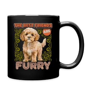 Cavapoo Puppy, Vintage, Dog Illustration, Saying - Full Colour Mug - black - Right