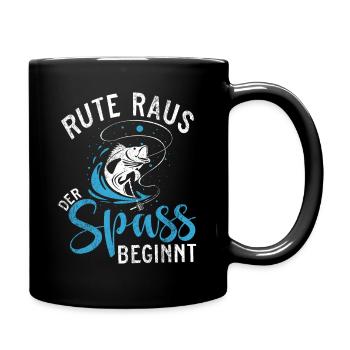 Rute Raus der Spaß beginnt - Anglerdesign - Tasse einfarbig - Schwarz - Rechts