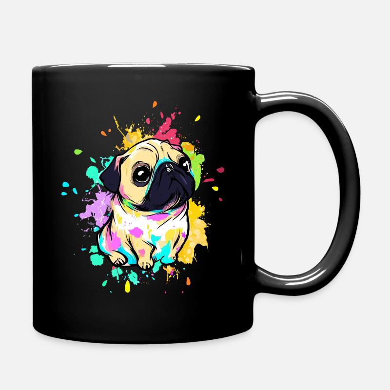 Cute Colorful Creative Pug Design - Full Colour Mug - black