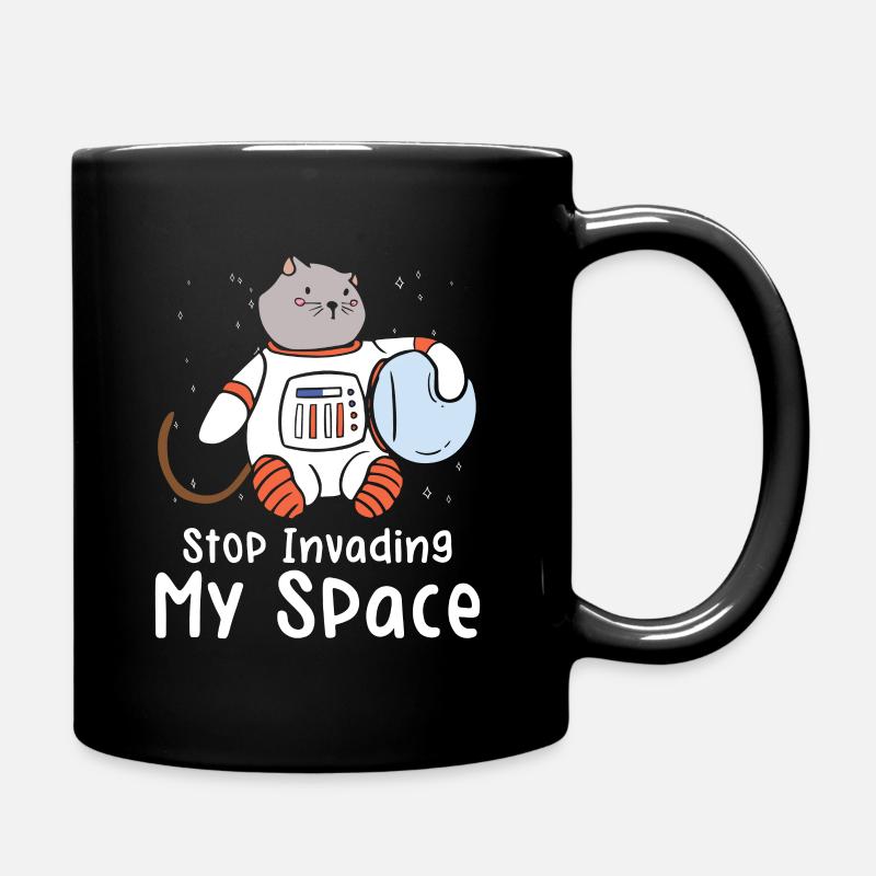 Space Purring Cat Astronaut Cat Lover Spaceship - Full Colour Mug - black
