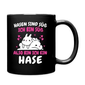 Hase Hasen Kaninchen Haustier - Tasse einfarbig - Schwarz - Rechts