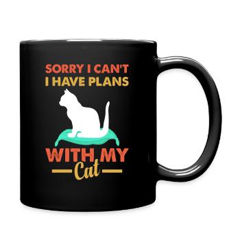 Ich kann nicht Habe Pläne mit meiner Katze - Tasse einfarbig - Schwarz - Rechts