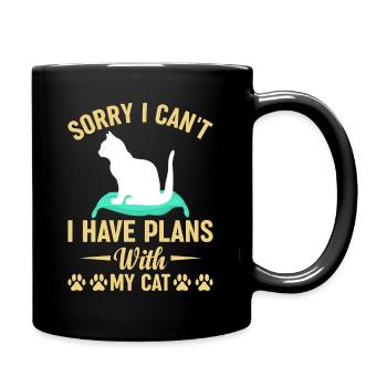 Ich kann nicht Habe Pläne mit meiner Katze - Tasse einfarbig - Schwarz - Rechts