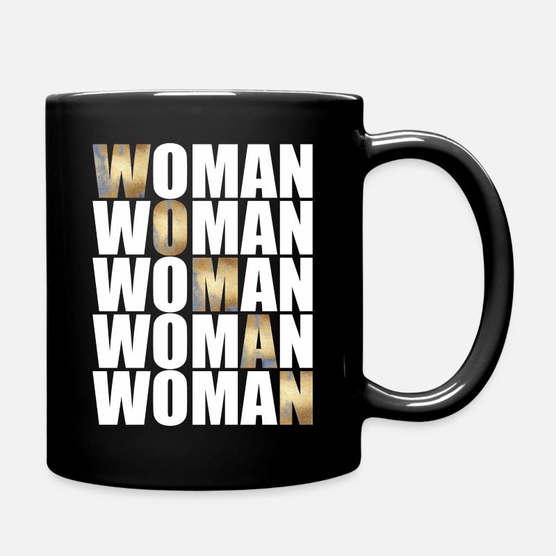 Femme avec des lettres dorées et blanches - Mug uni - noir