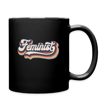 Feminist - Retro 70s Vintage Rainbow - Feminism - Full Colour Mug - black - Right